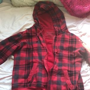 Plaid red hoodie no zipper